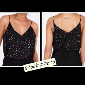 EXPRESS Rainbow Foil Dot Double V Neck Cami Tank SMALL Whimsical Fairy Dopamine